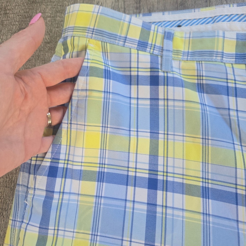 FootJoy Mens Blue Yellow Plaid Golf Shorts Size 40 Performance Flat Front FJ - Picture 3 of 9